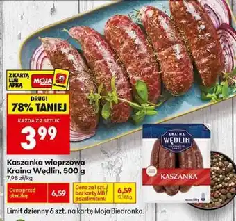 Biedronka Kaszanka wieprzowa Kraina Wędlin 500 g oferta