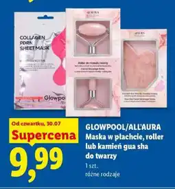 Lidl GLOWPOOL/ALL’AURA Maska w płachcie, roller lub kamień gua sha do twarzy oferta