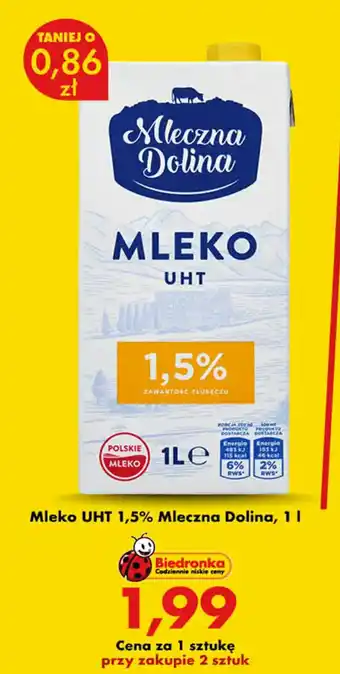 Biedronka Mleko UHT 1,5% Mleczna Dolina oferta