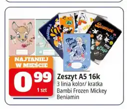 E.Leclerc Zeszyt A5 16k Bambi Frozen Mickey Beniamin oferta