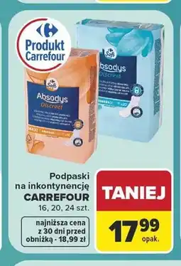Carrefour Podpaski na inkontynencję Carrefour Soft Absodys Discreet 16 szt oferta