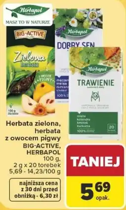 Carrefour Herbata zielona, herbata z owocem pigwy BIG-ACTIVE, HERBAPOL oferta