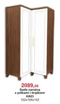 Meble Bodzio Szafa narożna z półkami i drążkiem HA03 oferta