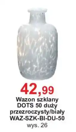 Meble Bodzio Wazon szklany DOTS 50 duży przezroczysty/biały oferta