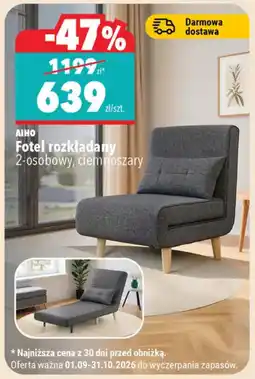Biedronka AIHO Fotel rozkładany 2-osobowy, ciemnoszary oferta