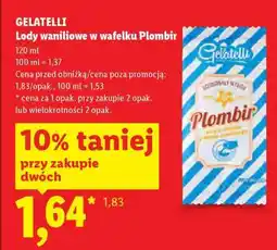 Lidl GELATELLI Lody waniliowe w wafelku Plombir oferta