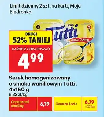 Biedronka Serek homogenizowany o smaku waniliowym Tutti 4-pak oferta