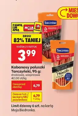 Biedronka Kabanosy paluszki drobiowe Tarczyński oferta