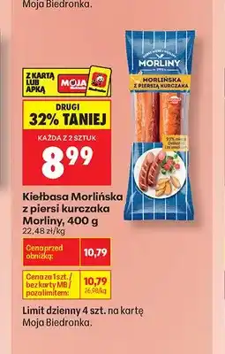 Biedronka Kiełbasa Morlińska z piersi kurczaka Morliny oferta