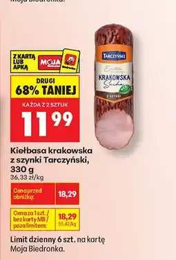 Biedronka Kiełbasa krakowska z szynki Tarczyński oferta