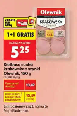 Biedronka Kiełbasa sucha krakowska z szynki Olewnik oferta