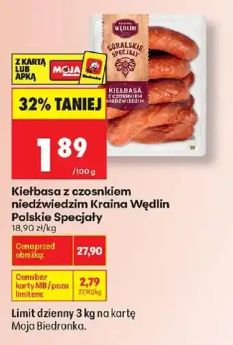 Biedronka Kiełbasa z czosnkiem niedźwiedzim Kraina Wędlin Polskie Specjały oferta