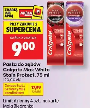 Biedronka Pasta do zębów Colgate Max White Stain Protect oferta