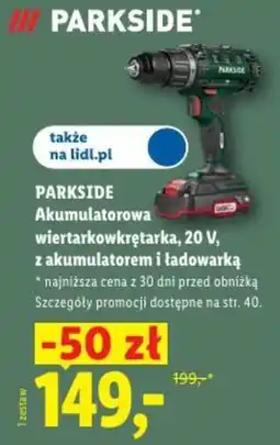 Lidl PARKSIDE Akumulatorowa wiertarkowkrętarka, 20 V oferta