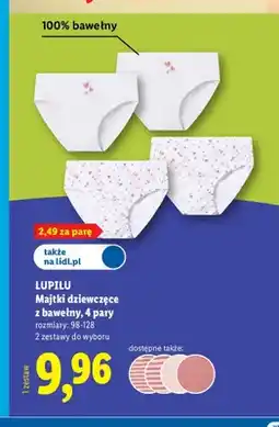 Lidl Majtki dziewczęce z bawełny Lupilu 4-pak oferta