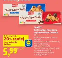 Lidl Rurki waflowe Sondey Rondissimo częściowo oblane czekoladą deserową oferta