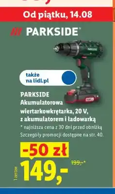 Lidl Akumulatorowa wiertarkowkrętarka Parkside 20V z akumulatorem i ładowarką oferta