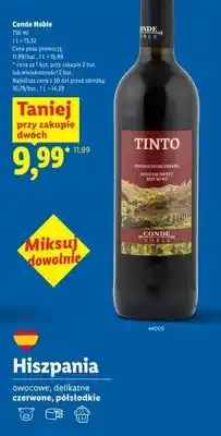 Lidl Wino czerwone półsłodkie Conde Noble Tinto oferta