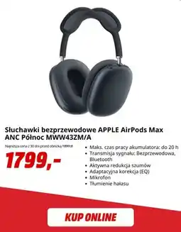 Media Markt Słuchawki bezprzewodowe APPLE AirPods Max ANC Północ oferta