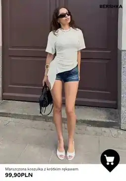 Bershka Koszulka damska marszczona z krótkim rękawem Bershka oferta