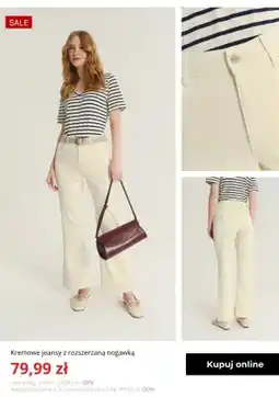 Greenpoint Jeansy damskie kremowe z rozszerzaną nogawką Greenpoint oferta