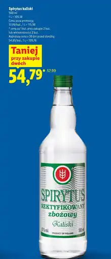 Lidl Spirytus rektyfikowany Kaliski oferta