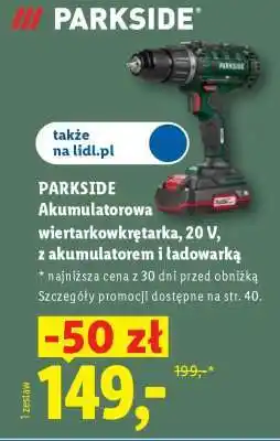 Lidl PARKSIDE Akumulatorowa wiertarkowkrętarka, 20 V, z akumulatorem i ładowarką oferta