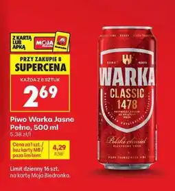 Biedronka Piwo Warka Jasne Pełne , 500 ml oferta
