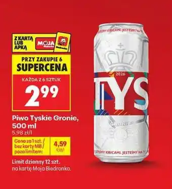 Biedronka Piwo Tyskie Gronie, 500 ml oferta
