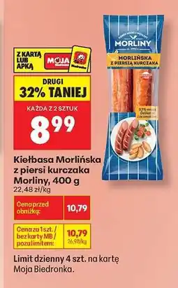 Biedronka Kiełbasa Morliňska z piersi kurczaka Morliny 400 g oferta