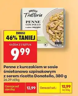Biedronka Penne z kurczakiem w sosie śmietanowo szpinakowym z serem ricotta Donatello, 380 g oferta