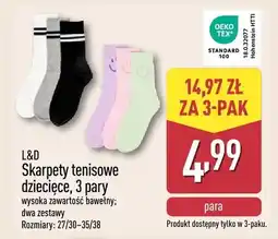 ALDI Skarpety tenisowe dziecięce L&D 3-pak oferta