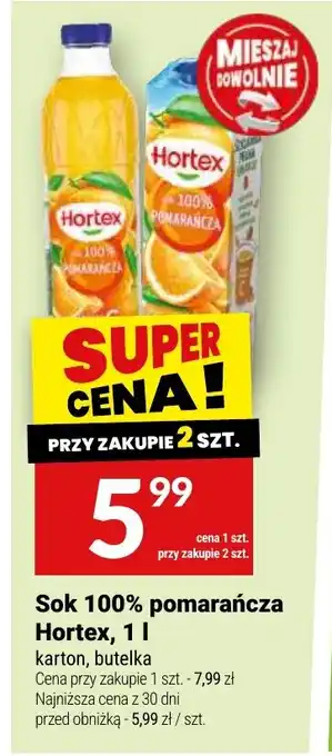 Twój Market Sok 100% pomarańcza Hortex oferta