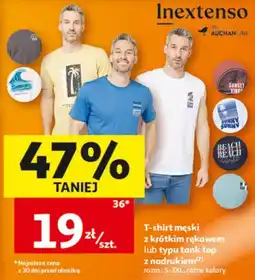Auchan T-shirt męski z krótkim rękawem lub typu tank top z nadrukiem oferta