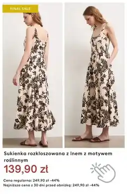 Medicine Sukienka rozkloszowana z lnem z motywem roślinnym oferta