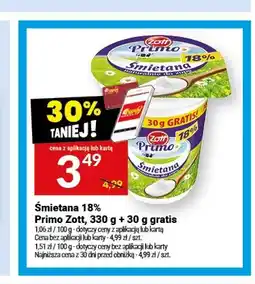 Twój Market Śmietana 18% Primo Zott 330 g + 30 g gratis oferta