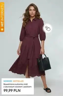 Sinsay Sukienka bawełniana midi z ażurowym wzorem i paskiem oferta