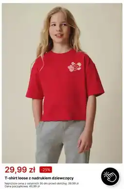 4F T-shirt loose z nadrukiem dziewczęcy 4F oferta