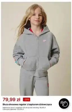 4F Bluza dresowa regular z kapturem dziewczęca 4F oferta