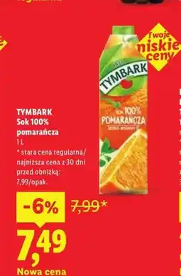 Lidl Sok 100% pomarańcza Tymbark oferta
