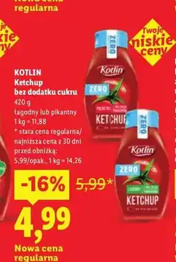 Lidl Ketchup bez dodatku cukru pikantny Kotlin oferta