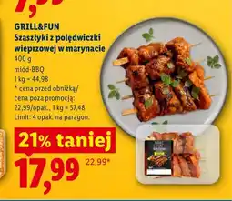 Lidl Szaszłyki z polędwiczki wieprzowej w marynacie miód-BBQ Grill & Fun oferta