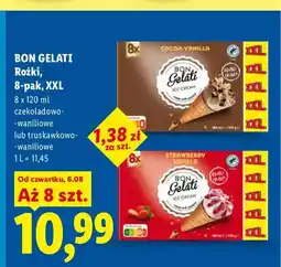 Lidl Lody rożki Strawberry-Vanilla Bon Gelati 8-pak XXL oferta