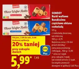Lidl SONDEY Rurki waflowe Rondissimo częściowo oblane czekoladą oferta