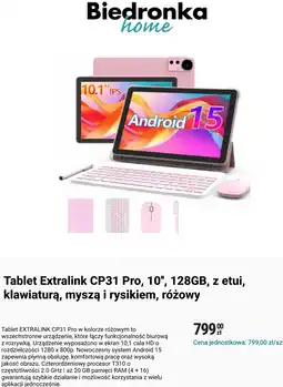 Biedronka Tablet Extralink CP31 Pro, 10, 128GB, z etui, klawiaturą, myszą i rysikiem, różowy oferta