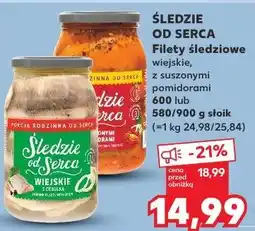 Kaufland Śledzie od serca Filety śledziowe wiejskie z suszonymi pomidorami lub z cebulką oferta