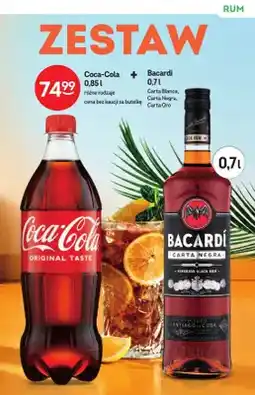 Żabka Zestaw napój Coca-Cola 0,85 l + rum Bacardi Carta Negra 0,7 l oferta