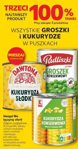 Kaufland Wszystkie groszki i kukurydze w puszkach Dawtona, Pudliszki, K-Classic oferta