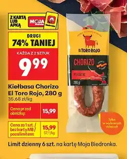 Biedronka Kiełbasa Chorizo El Toro Rojo oferta