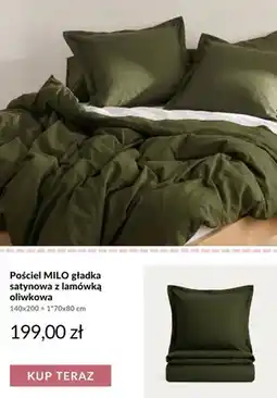 Homla Pościel MILO gładka satynowa z lamówką oliwkowa 140x200 cm + 70x80 cm oferta
